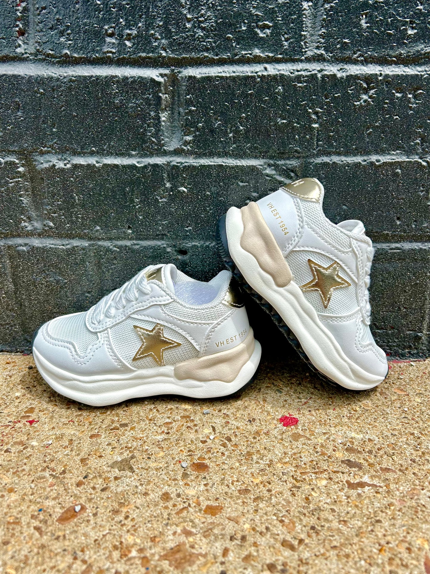 Gold Star White Running Sneakers