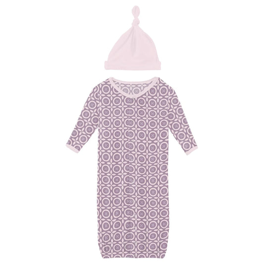 Lavender Flower Lattice Gown & Hat Set