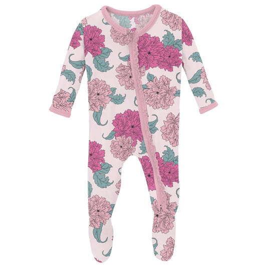 Violet Peonies Ruffled Footie