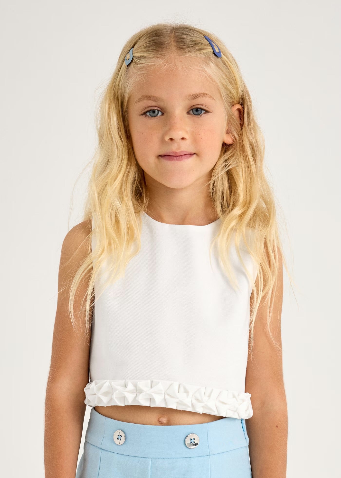 White Pleated Detail Top