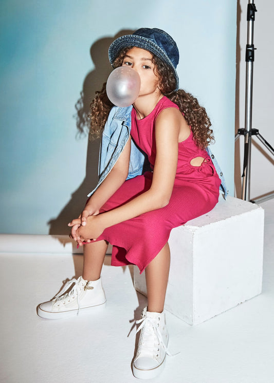 Hot Pink Ribbed Midi Dress