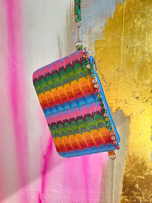 Raffia Jeweled Zig Zag Clutch