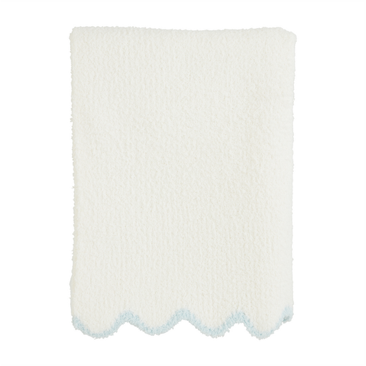 White/Blue Scallop Chenille Blanket