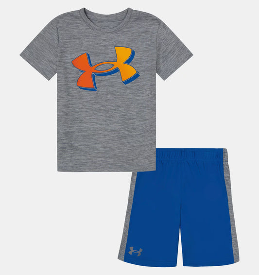 Steel/Blue Logo Side Stripe Shorts Set
