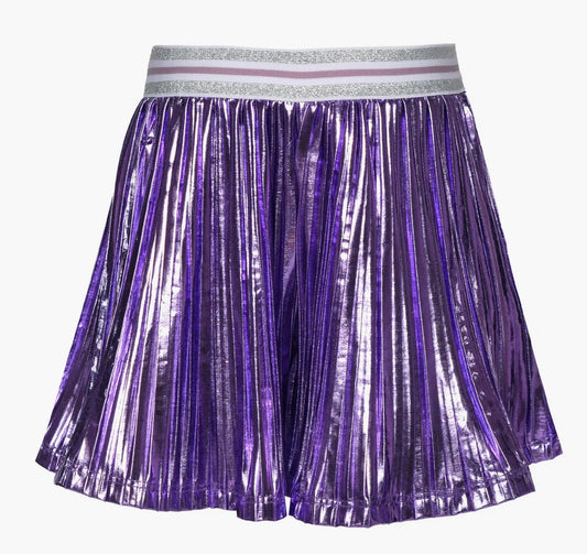 Purple Metallic Pleated Shorts