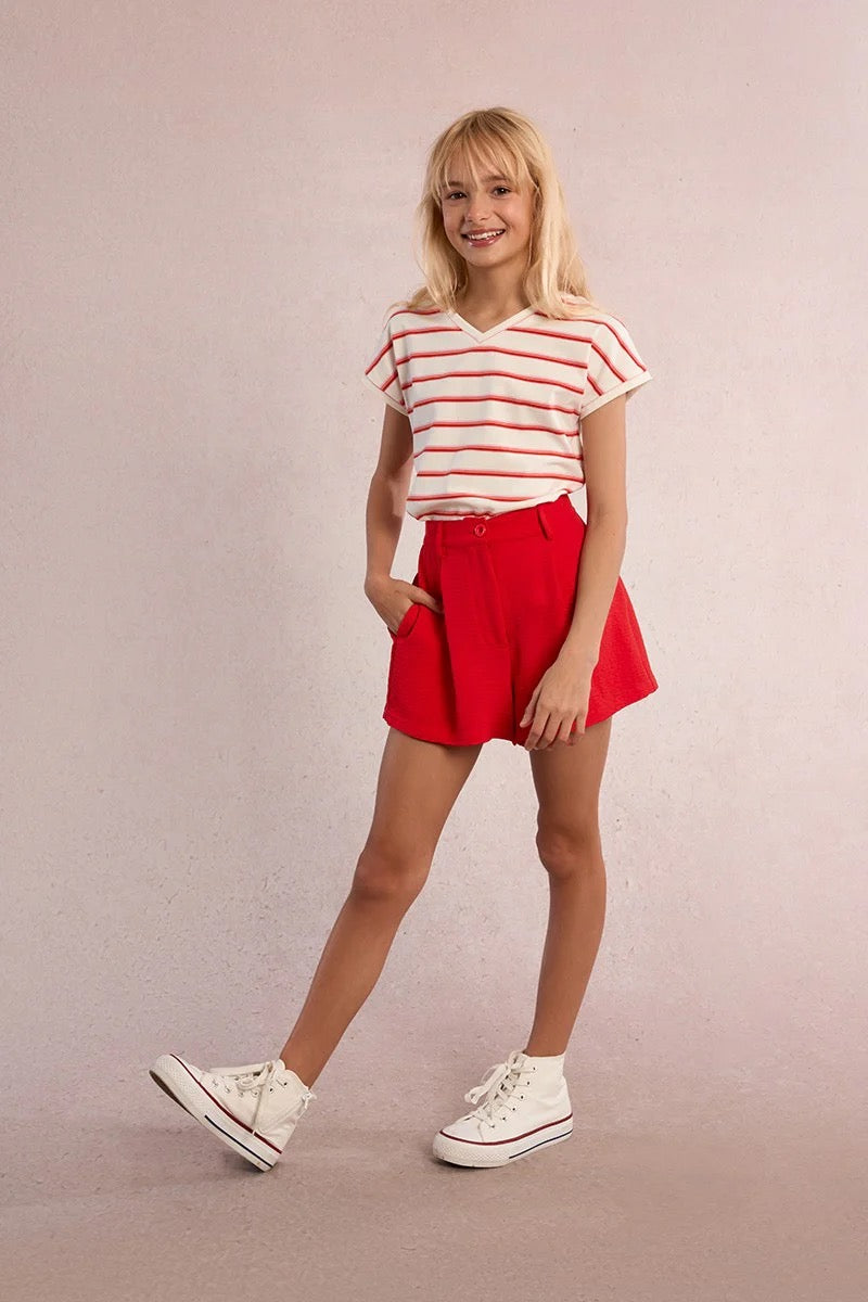 Red Woven Shorts