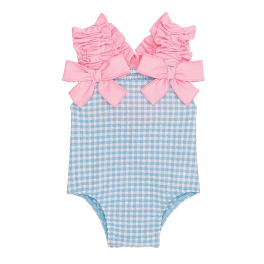 Blue Crinkle Checker Swimsuit