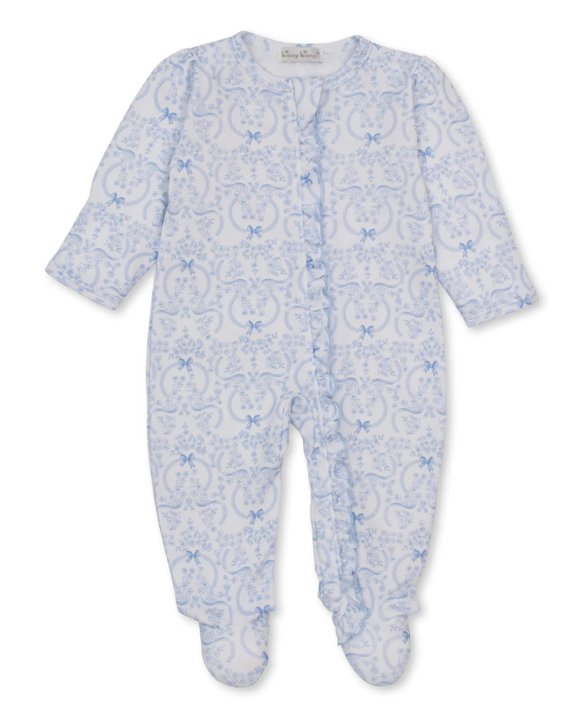 Light Blue Blooming Bows Zip Footie