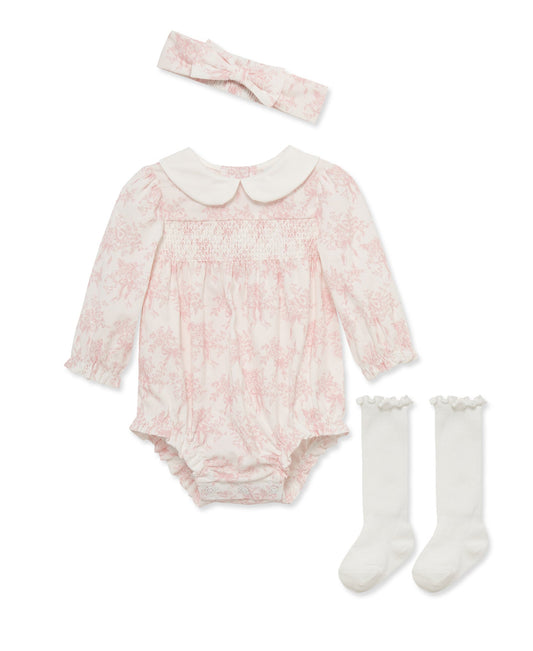 Bow Toile Bubble w/ Headband & Socks