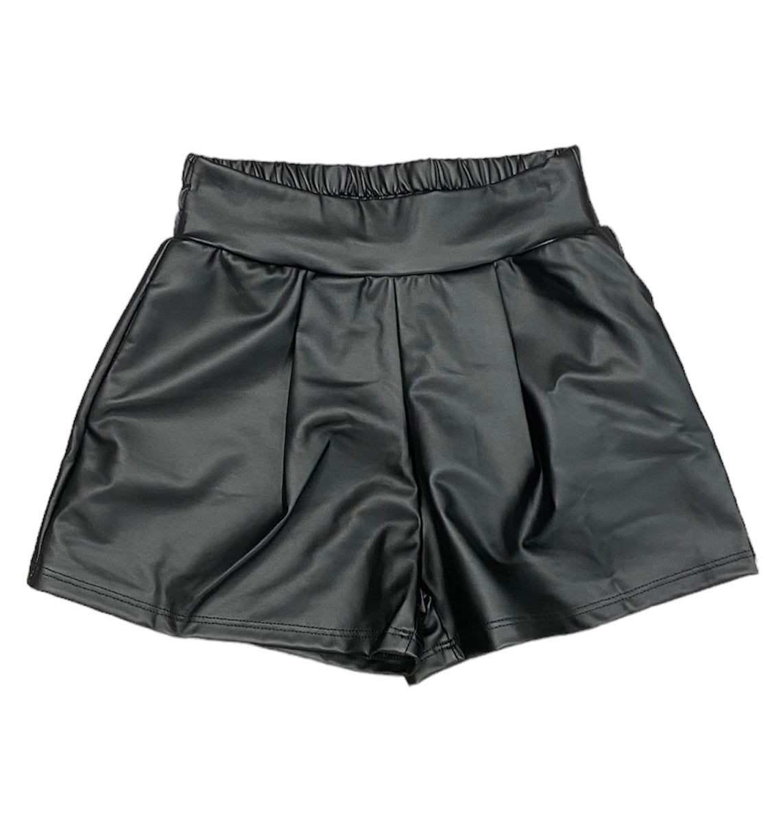 Black Leather Pleated Short