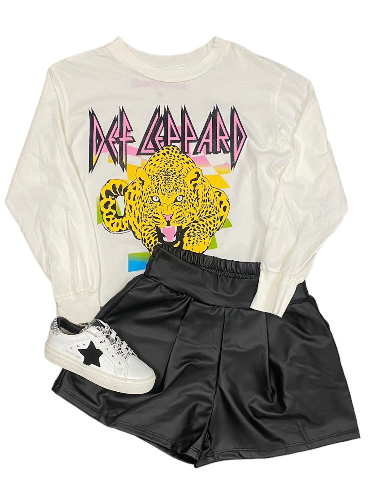 Black Leather Pleated Short