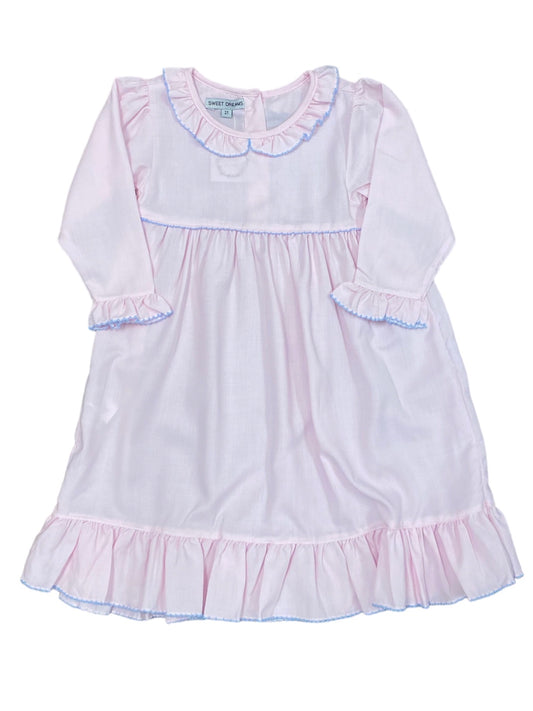 Pink Gown w Blue-picot Trim