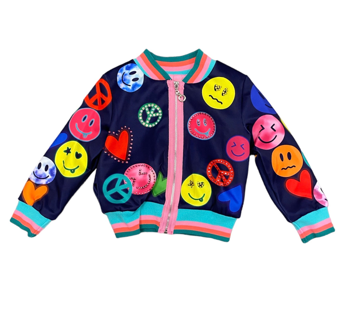 Navy Happy Face Bomber Jacket