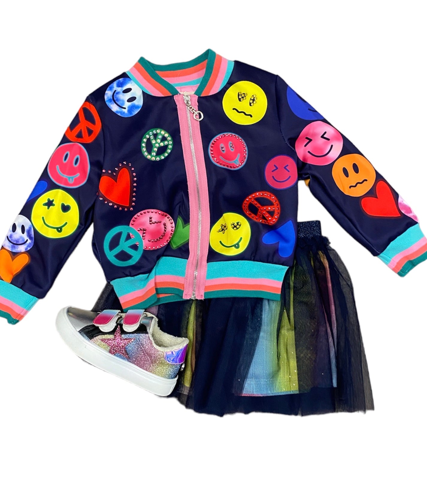 Navy Happy Face Bomber Jacket