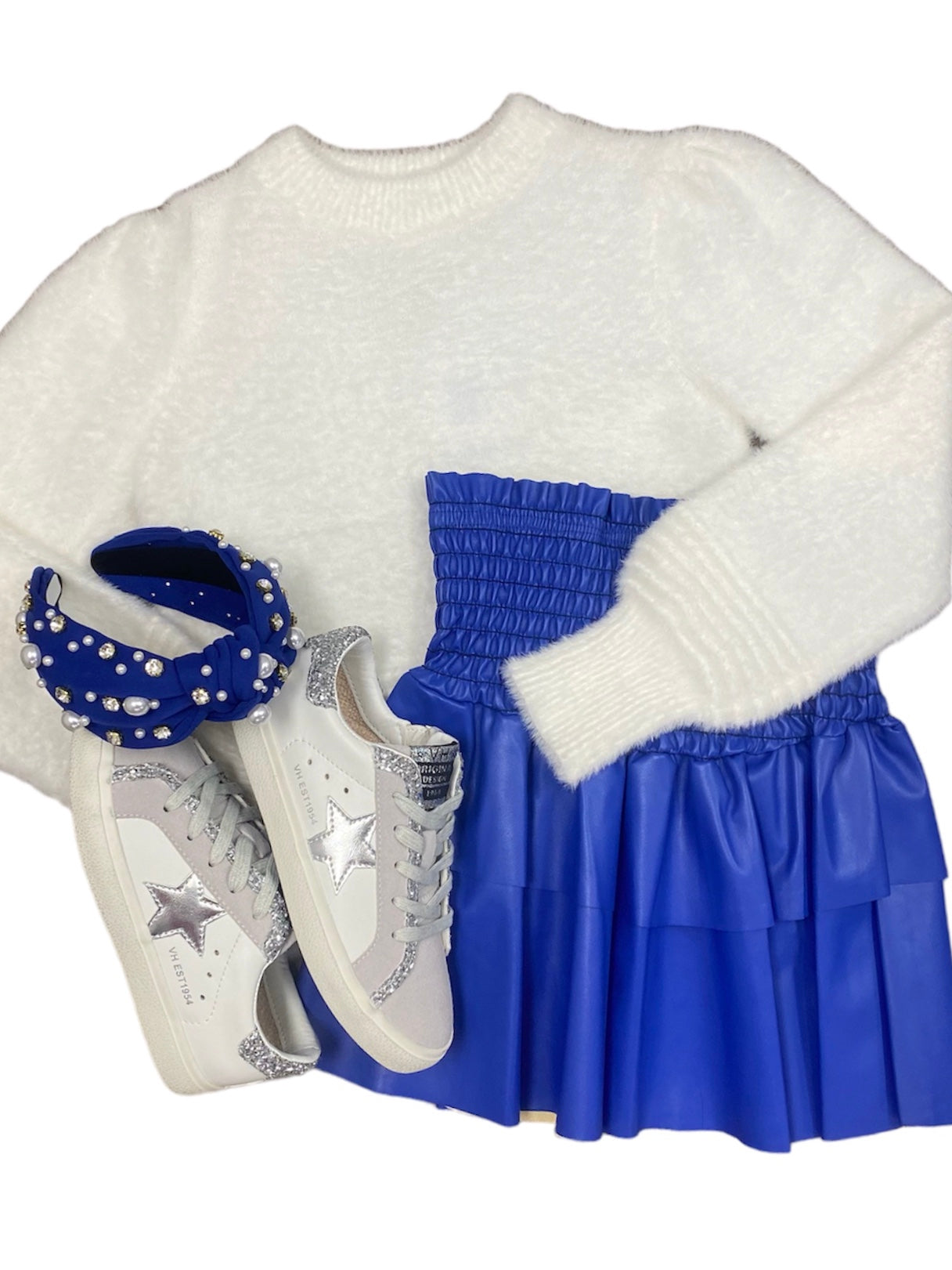 Blue Smocked Leather Skirt