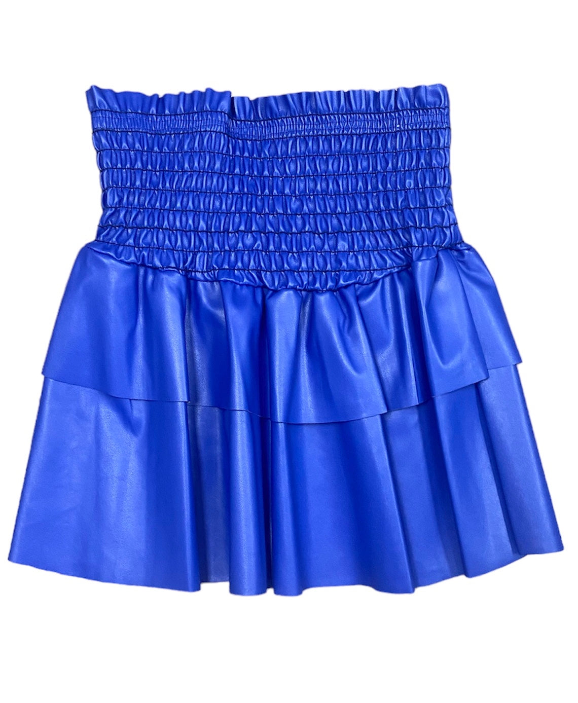 Blue Smocked Leather Skirt