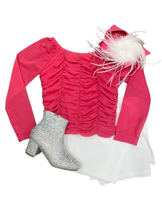 Pink Mesh Ruched Blouse