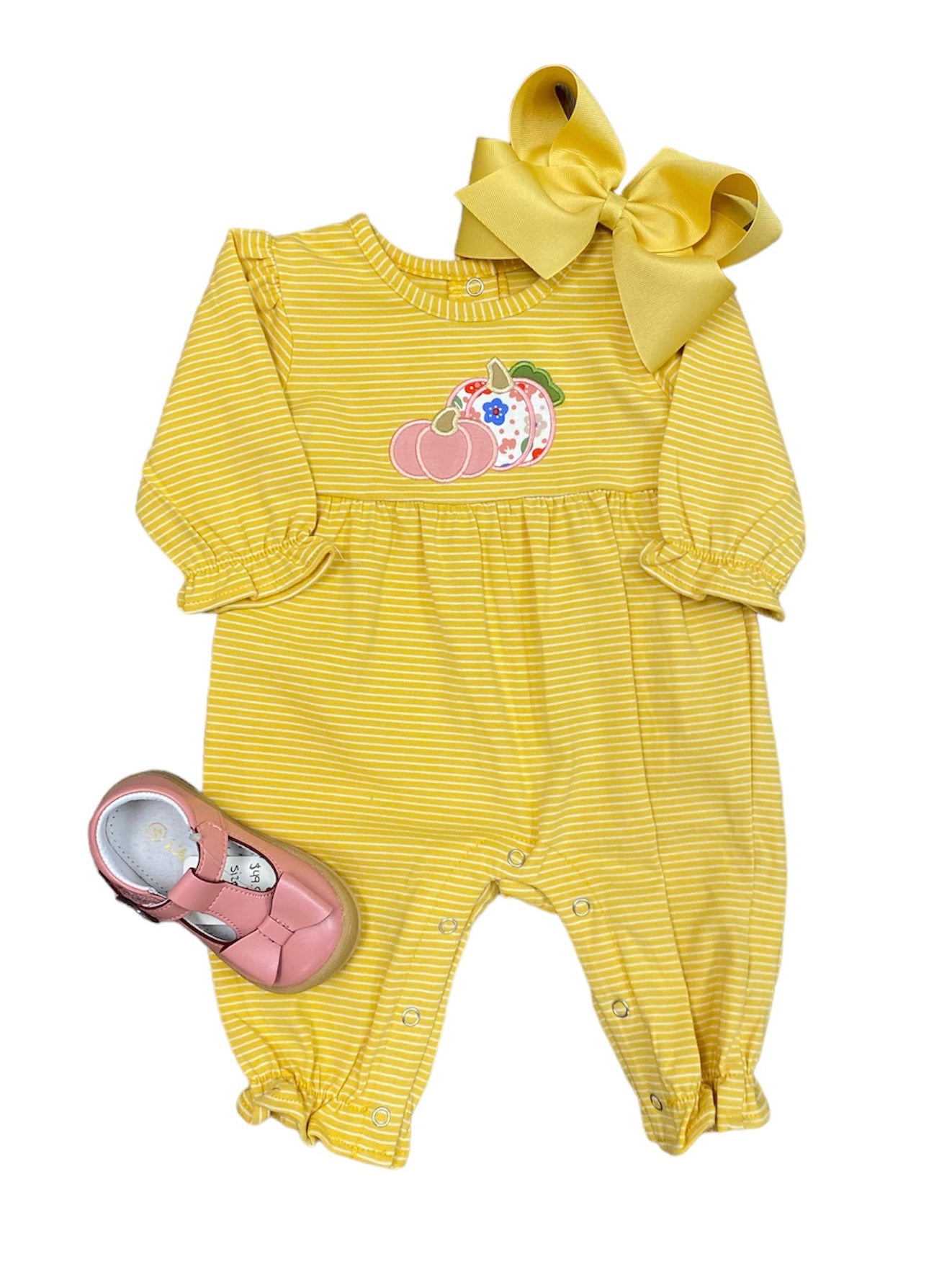 Yellow Stripe Pumpkin Appliqué Romper