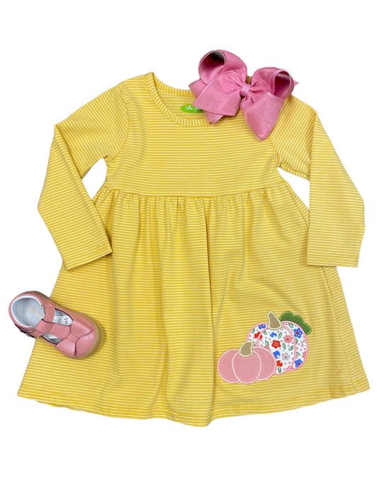 Yellow Stripe Pumpkin Appliqué Dress