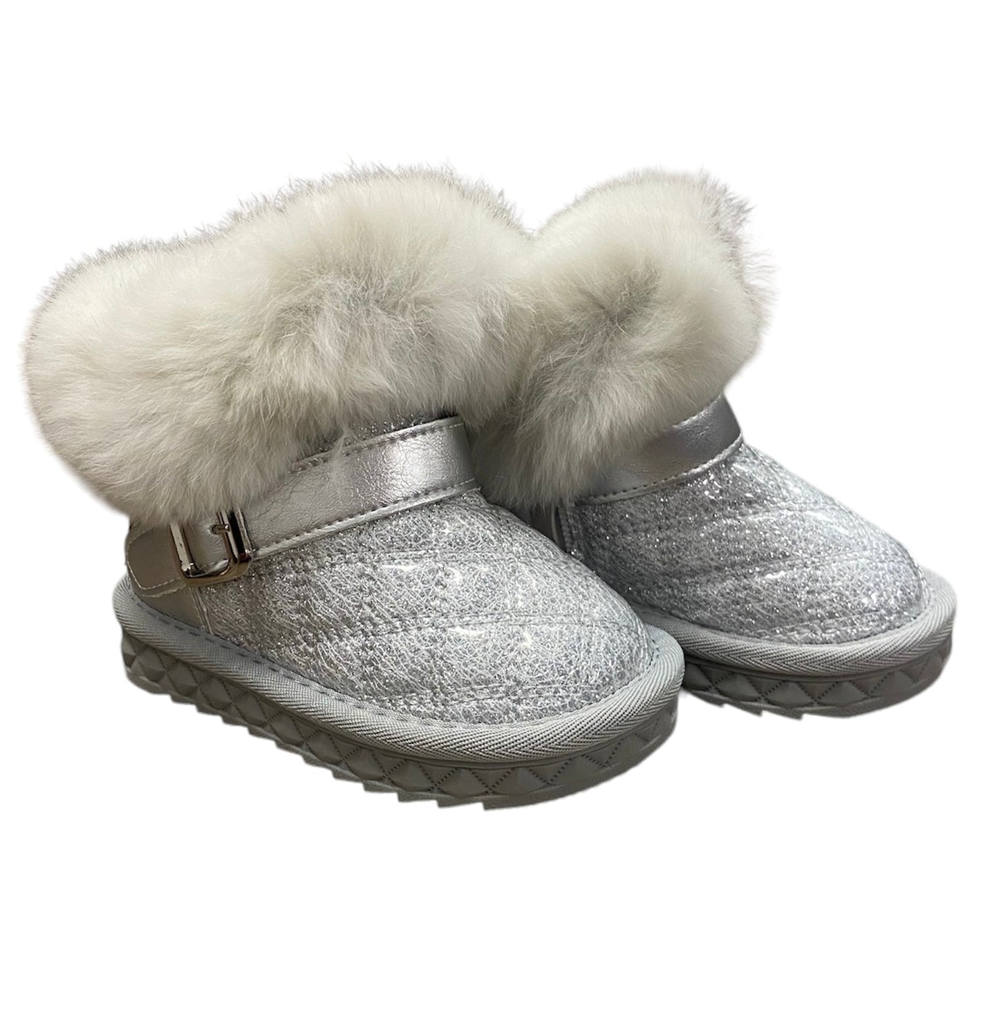 Silver Fur Trim Quilted Boot