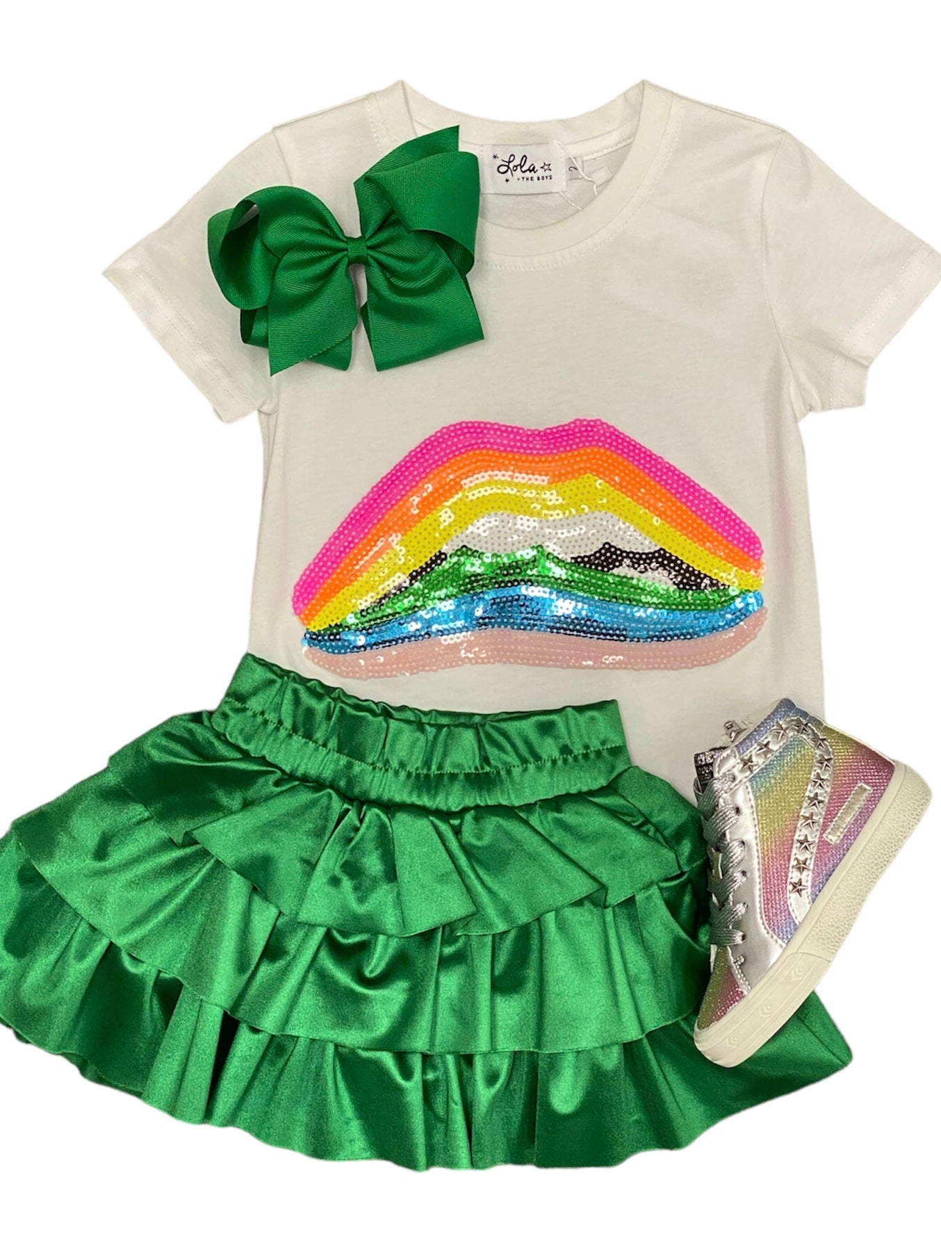 Satin Green Ruffle Skort