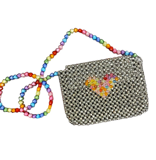 Silver Beaded Heart Purse