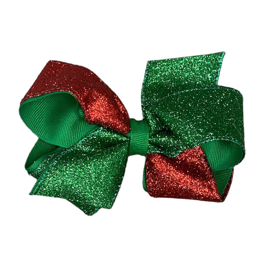 Medium Red/Green Glitter Bow