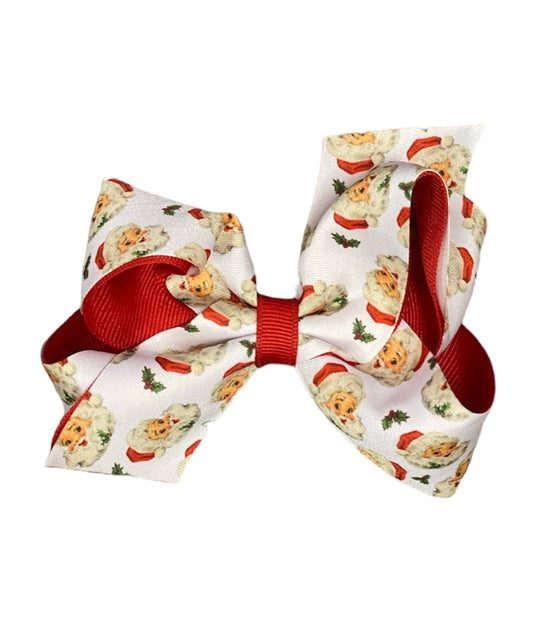 Medium White Vintage Santa Overlay Bow