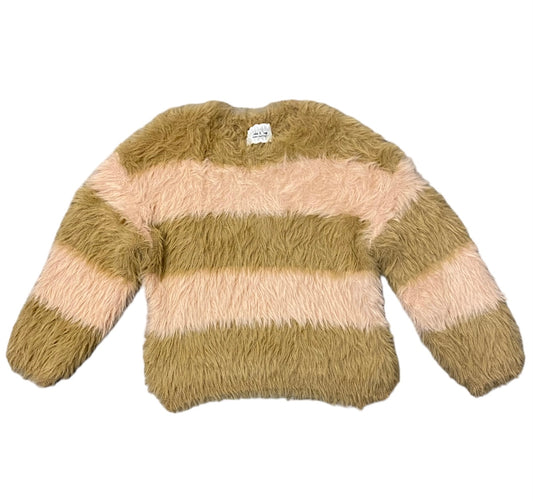Tan/Pink Fuzzy Striped Sweater