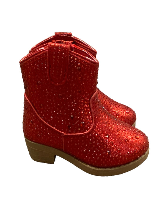 Red Rhinestone Rounded Boot - Short