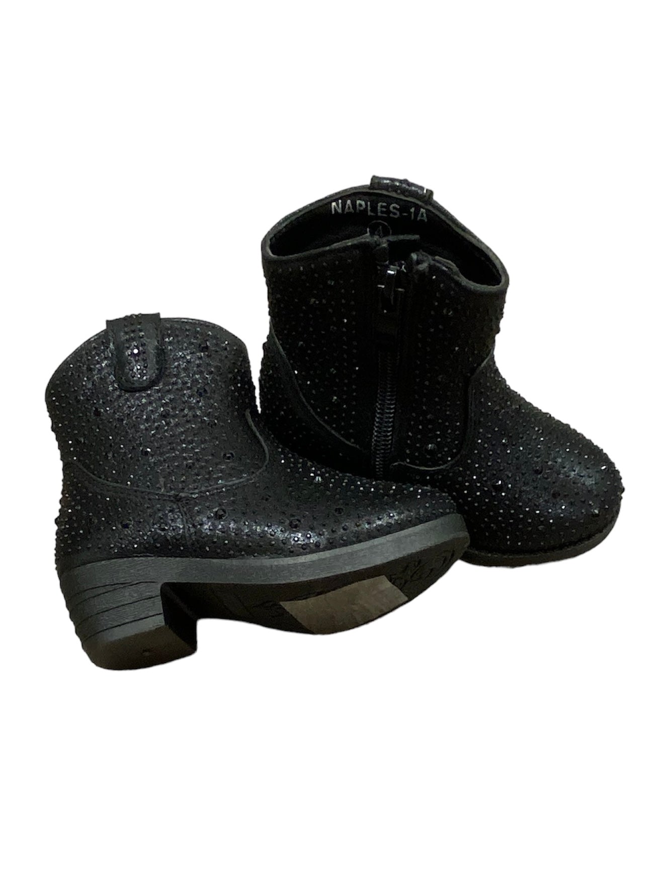 Black Rhinestone Rounded Boot - Short