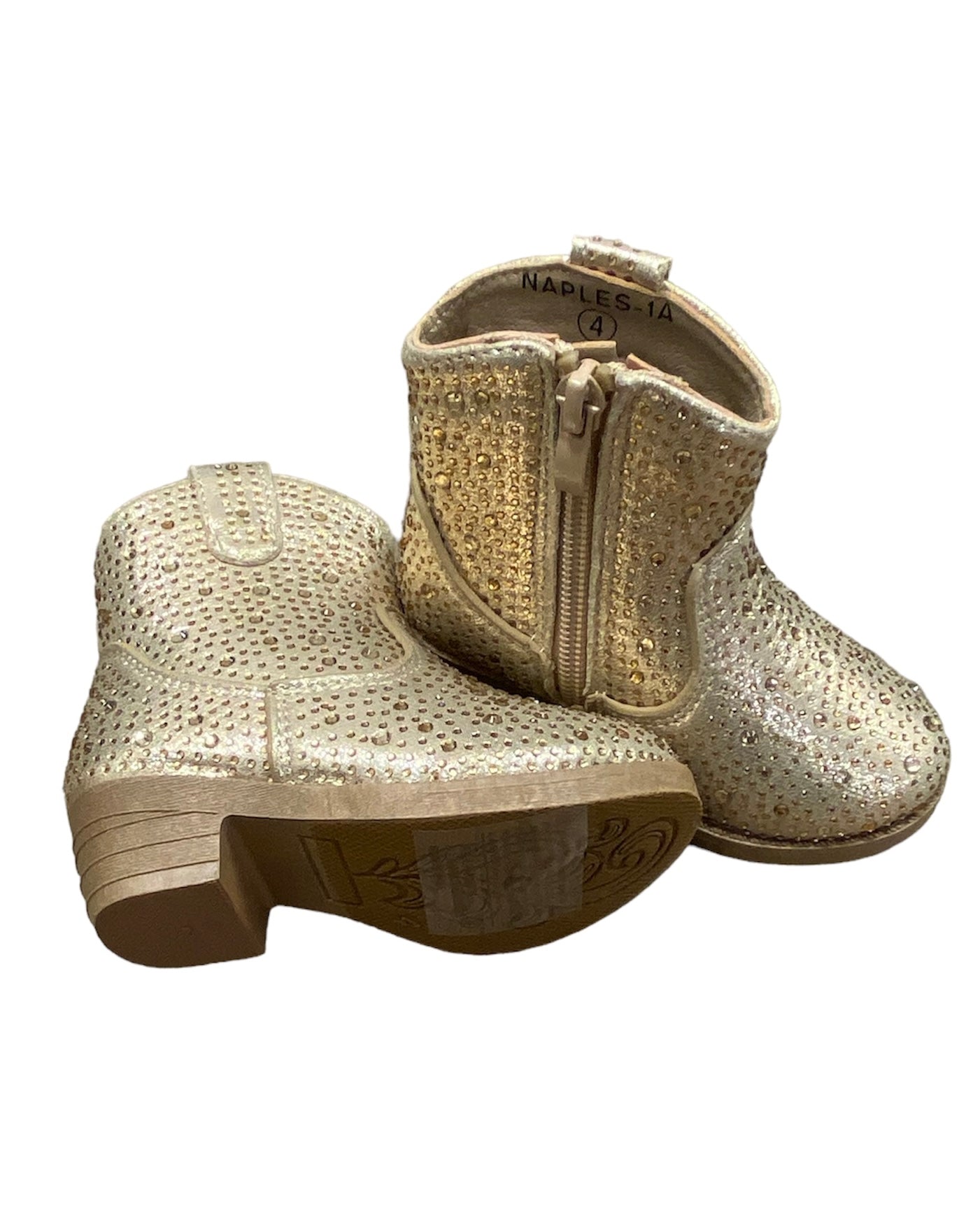 Gold Rhinestone Rounded Boot - Short