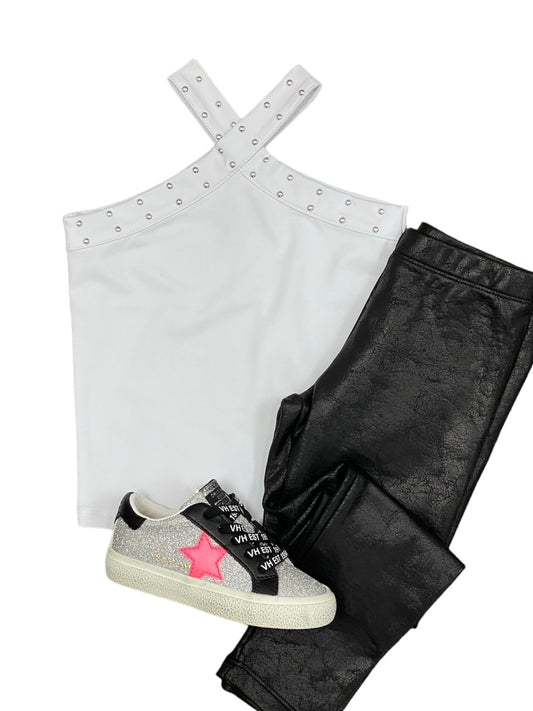 White Crossover Studded Tank