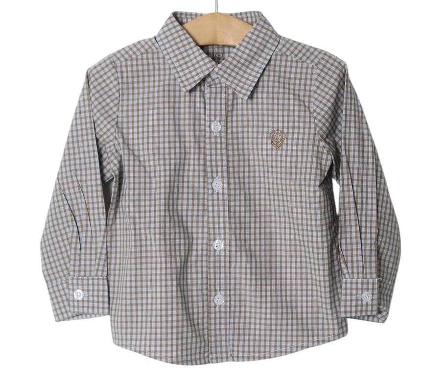 Boys Button Down - Blue/Brown