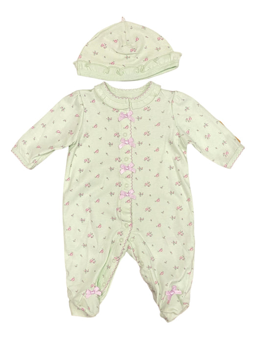 Light Green Purple Floral Footie W Hat