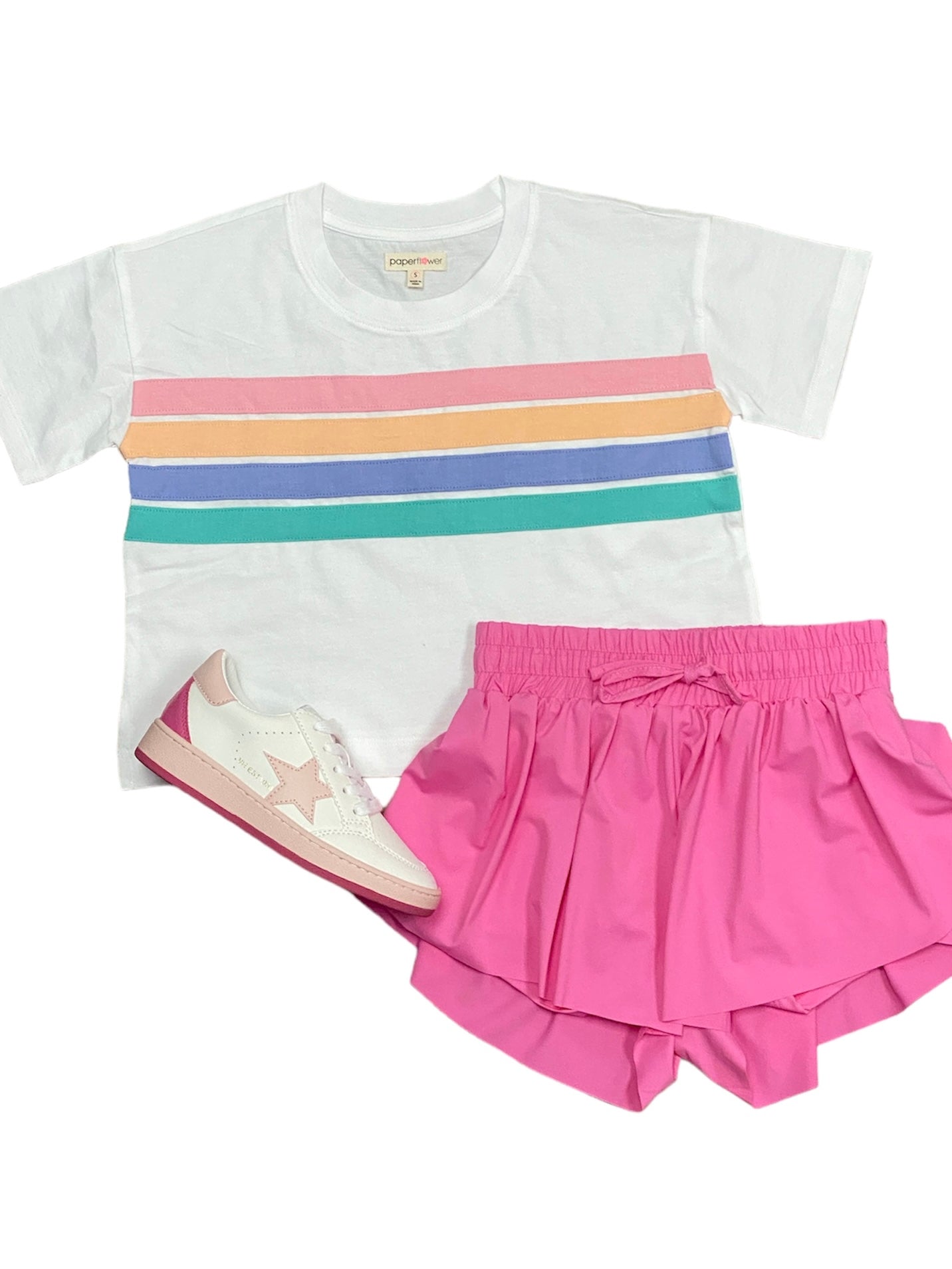 White Rainbow Stripe Tee