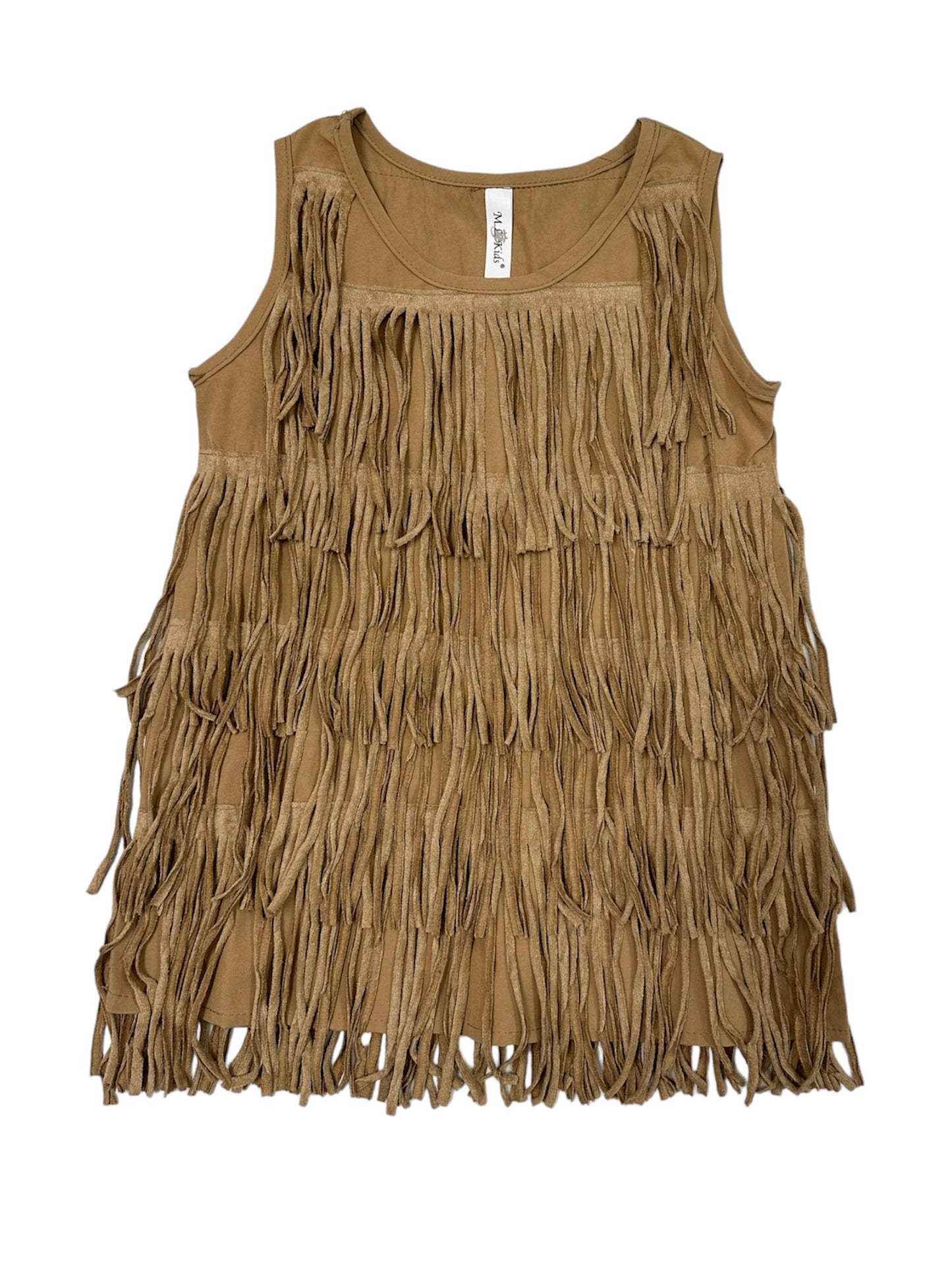 Camel Sleeveless Fringe Dress