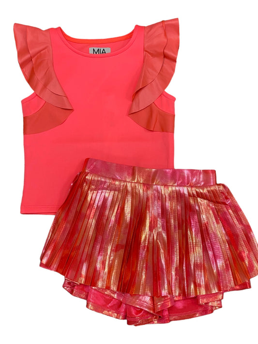 Coral Pleated Skort