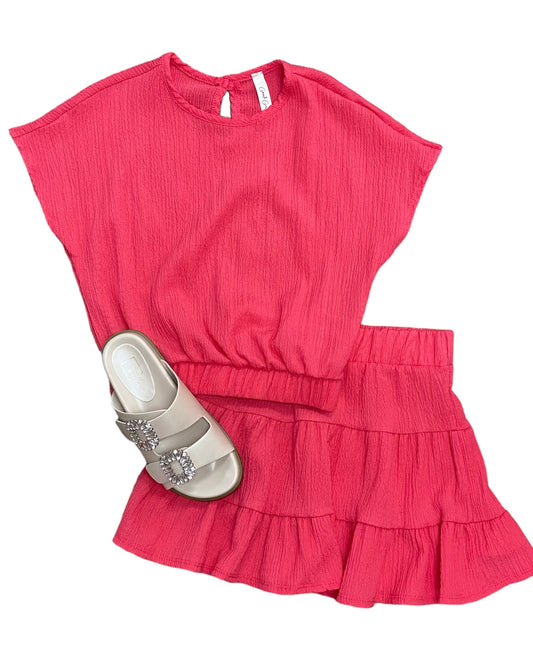 Hot Pink Crinkled Tiered Skirt