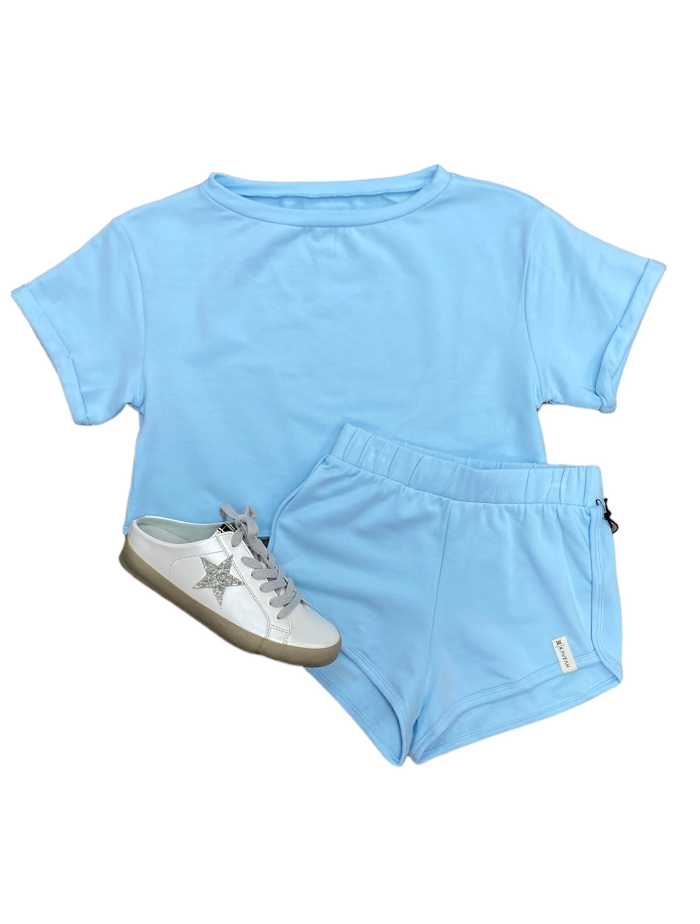 Cool Blue French Terry Boxy Crop Tee