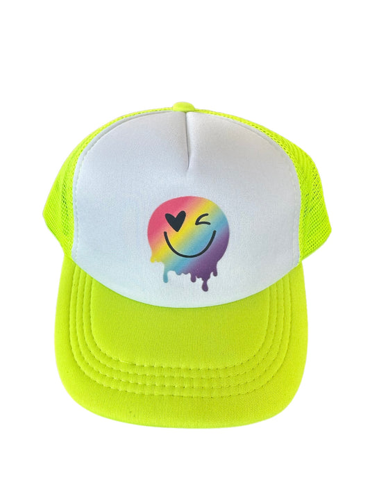 Neon Yellow Smiley Trucker Hat