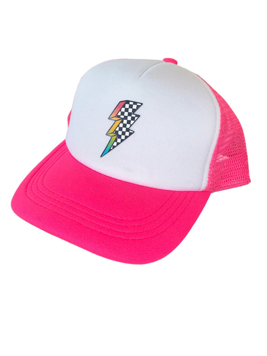 Neon Pink Lightning Bolt Trucker Hat