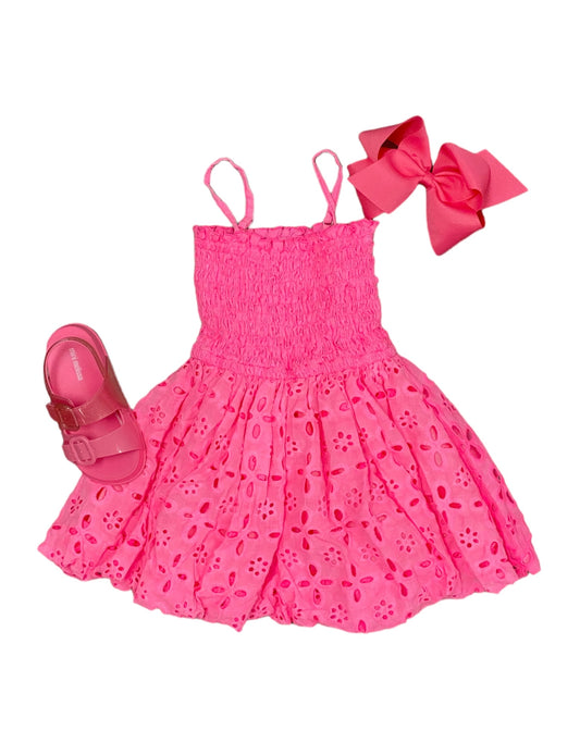 Neon Pink Eyelet Dress