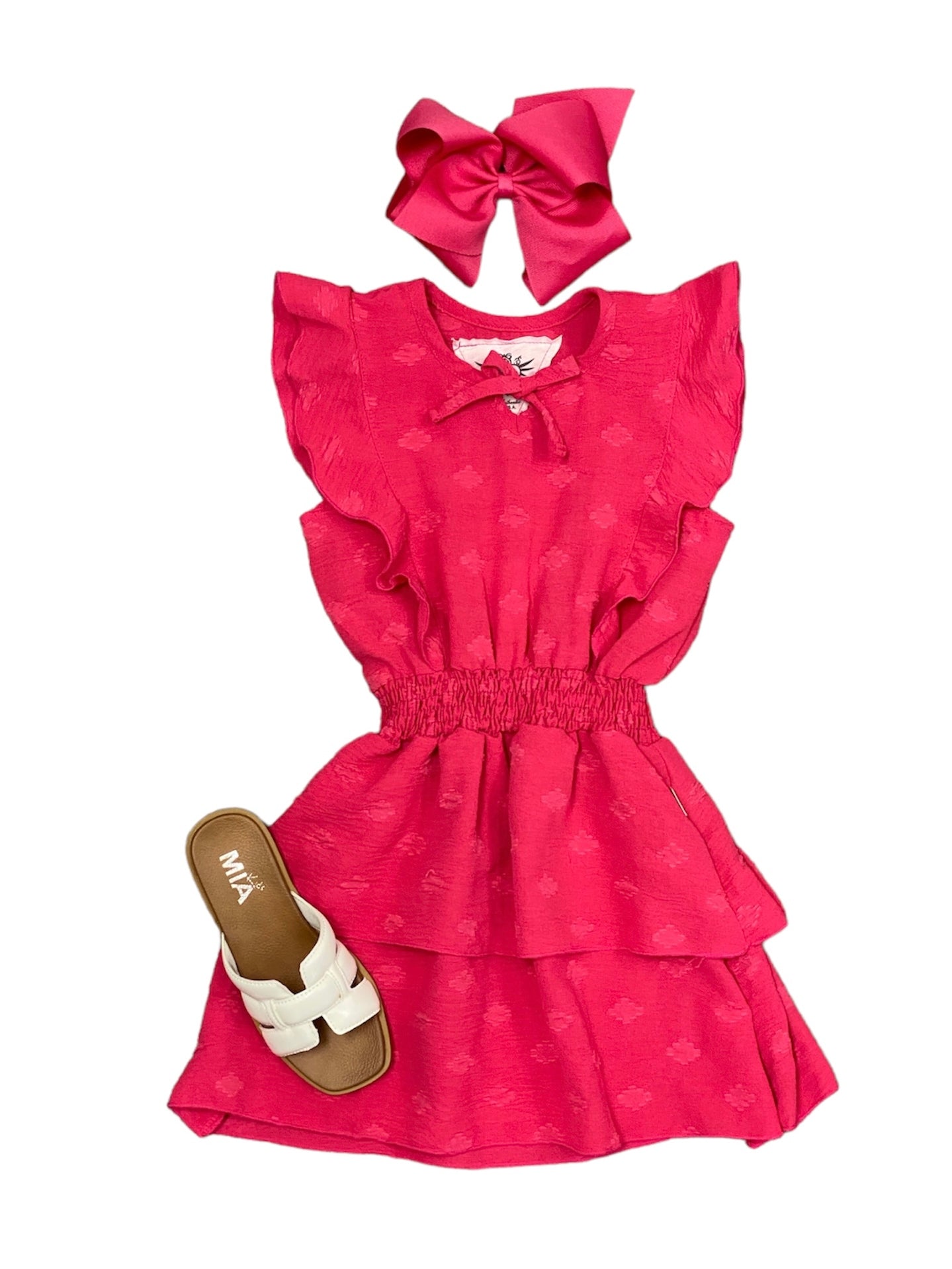 Fuschia Ruffle Sleeve Tiered Dress
