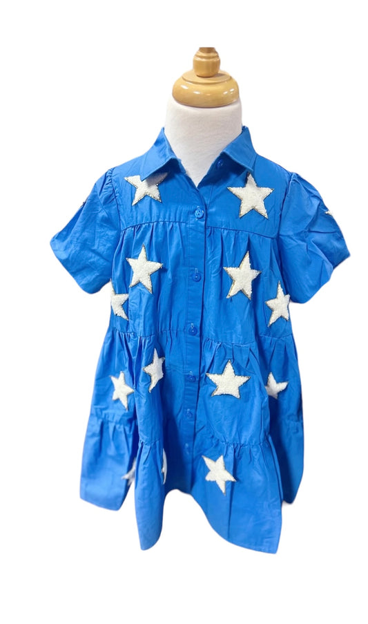 Royal Blue & White Chenille Star Dress