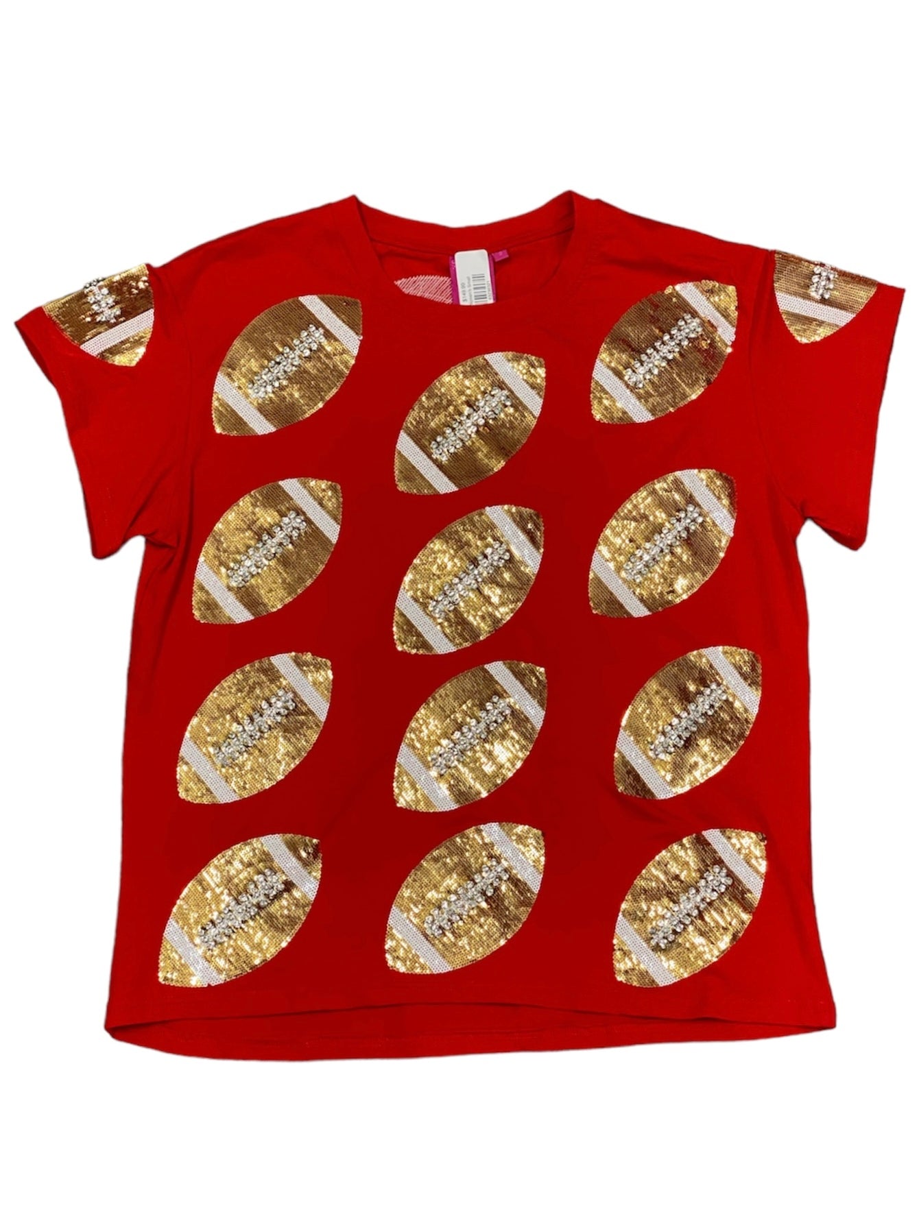 Red Rhinestone Lace Football Tee