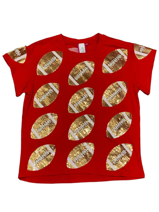 Red Rhinestone Lace Football Tee