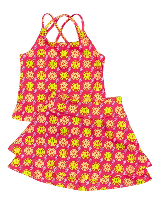 Neon Smiley Athletic Skort Set