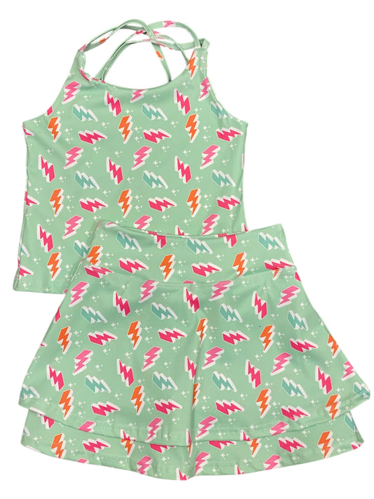 Mint Lightening Bolts Athletic Skort Set