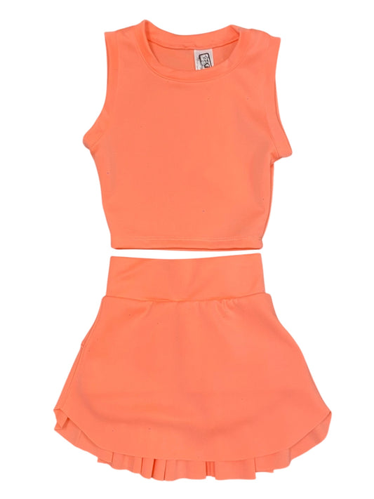 Neon Coral Pleated Skort
